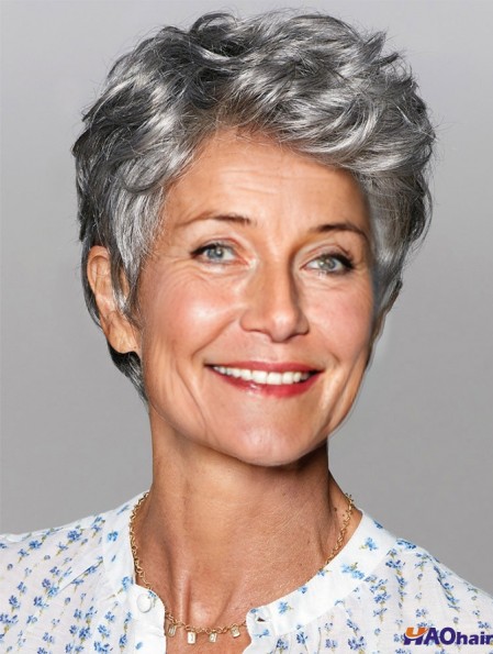 Perruques pour femmes poivre sel couleur ondulé gris perruque