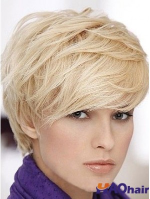 Blonde courte ligne droite Boycuts capless perruque boutique en ligne
