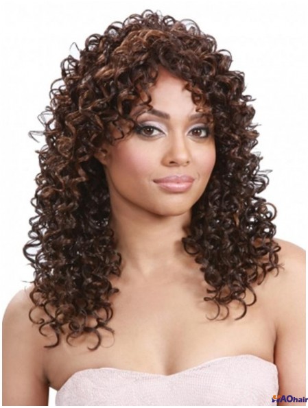 Perruques Cheveux Bouclés Indiens Bouclés Bruns Longues Flexibilité 3/4
