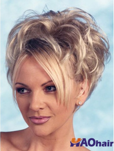 Perruques courtes bouclées synthétiques blondes 3/4