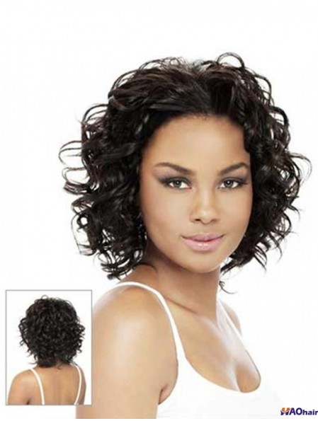 Demi-perruques avec longueur de menton de couleur brune capless style ondulé