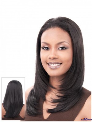 Cheveux raides indiens droits Noirs Coiffures longues 3/4 Perruques