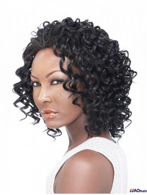 Cheveux bouclés brésiliens remy longueur d'épaule noire naturelle 3/4 perruques