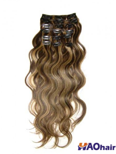 Clip dans les extensions de cheveux avec une couleur brune style remy ondulé