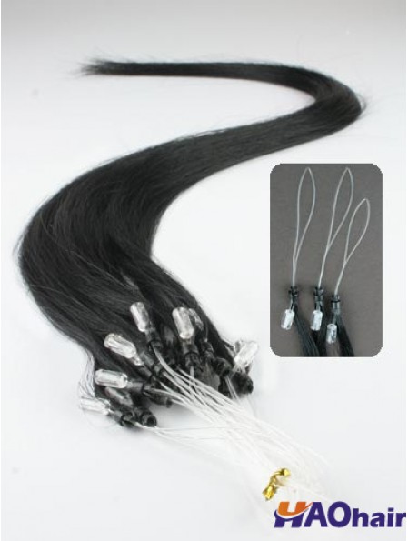 Prolongements de cheveux d'anneau de boucle micro droit noir à la mode