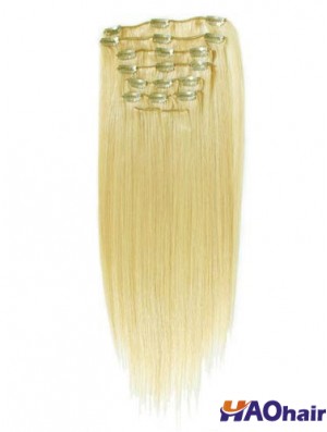 Style Blonde Remy droite cheveux humains Clip dans les extensions de cheveux