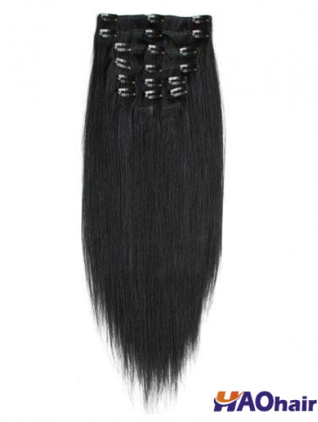 No-Fuss Black Remy Straight Hair Clip dans les extensions de cheveux