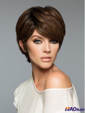 Mode Brown Cropped Straight Boycuts Perruques de cheveux humains