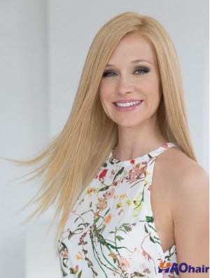 Durable Blonde longue ligne droite sans frange perruques de cheveux humains