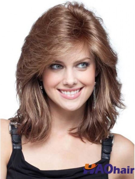 Flexibilité Auburn Wavy épaule Longueur Remy Human Lace Front Mono Perruques
