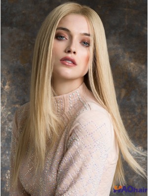Monotop vrais cheveux perruques longue longueur droite Style Blonde couleur