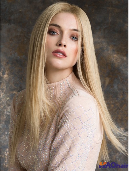 Monotop vrais cheveux perruques longue longueur droite Style Blonde couleur