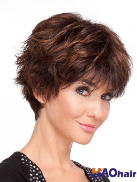 Perruques de cheveux humains en monofilament ondulé court en couches humaines Remy UK