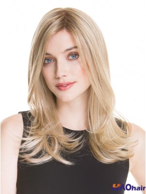 Monofilament longue perruque blonde UK 100% Style droit attaché à la main
