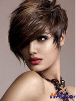Perruque brune de cheveux humains Style droit Boycuts de courte longueur