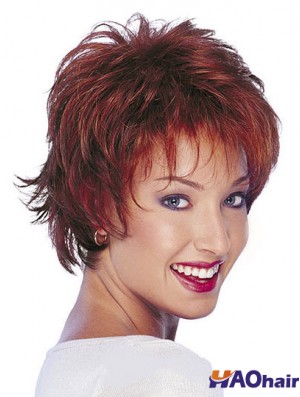 Perruques ondulées naturelles de cheveux humains avec la couleur rouge de longueur courte capless