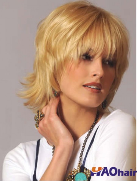 Perruques ondulées de cheveux humains Style ondulé de couleur blonde avec capless