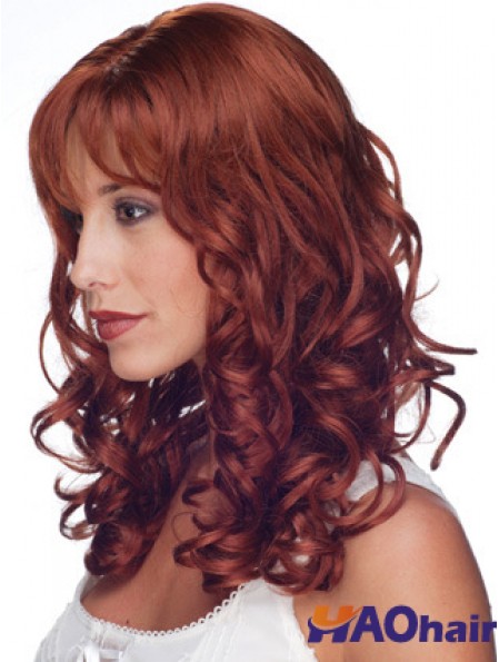 16  inchrouge remy humain bouclé long avec frange perruque monofilament vente UK