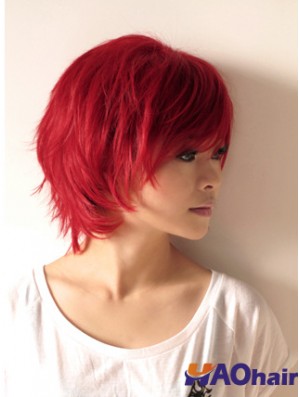 Perruques ondulées dans les cheveux humains Style ondulé Longueur courte Couleur rouge