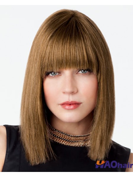 Bob perruque avec frange Remy Human Lace Front Brown Color