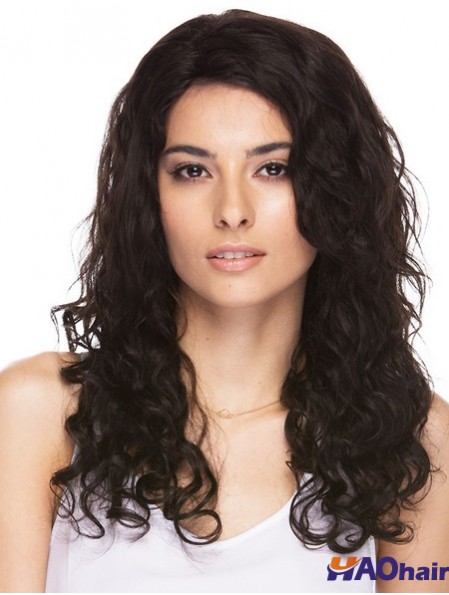 Brésilienne 16  inchcapless longue perruque bouclée de cheveux humains bruns