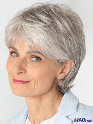 perruque courte grise en cheveux humains