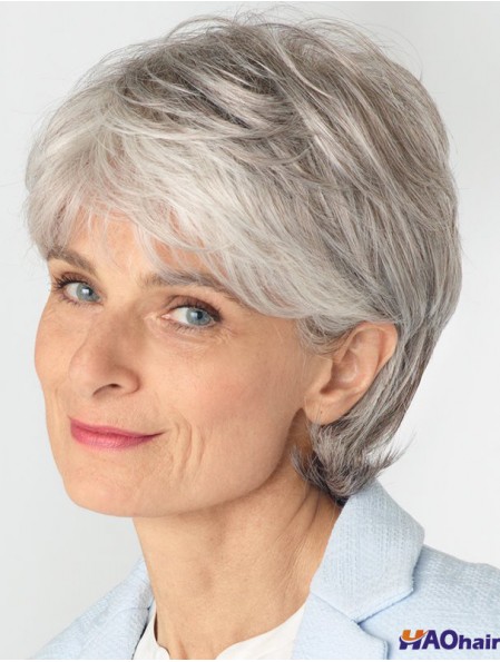 perruque courte grise en cheveux humains