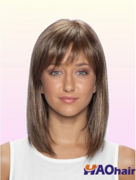 Perruques 100% sans colle avant de lacet de cheveux humains avec un style droit de frange