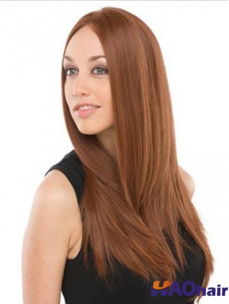 Perruques Mono britanniques cheveux humains avec dentelle Auburn couleur longue longueur
