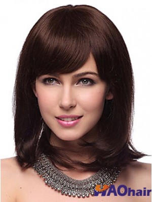 Perruque synthétique Auburn avec frange Longueur des épaules sans capuchon Couleur Auburn