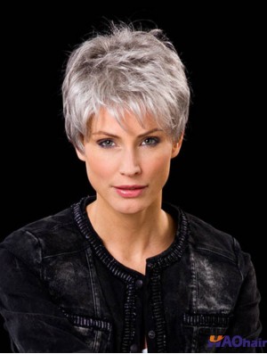 Perruque de cheveux humains gris