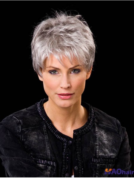 Perruque de cheveux humains gris