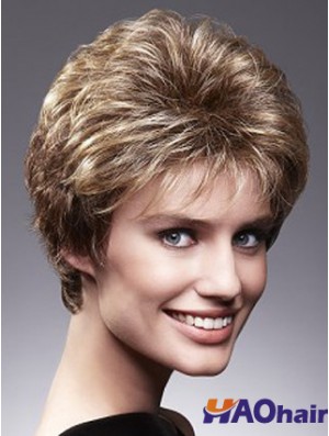 Belle brune recadrée ondulée en couches de 4 pouces de perruques de cheveux humains