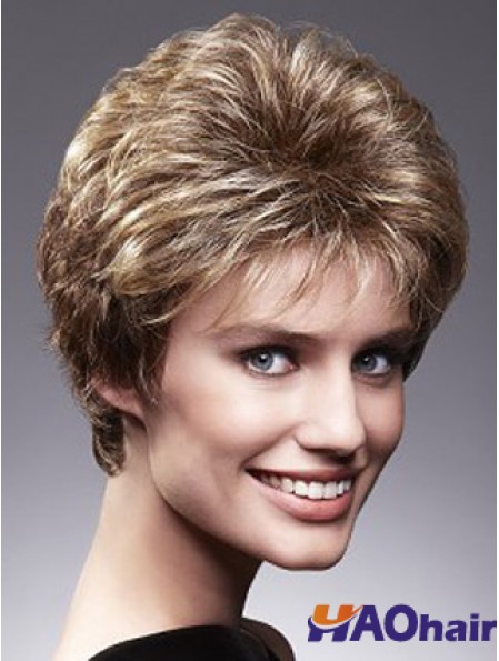 Belle brune recadrée ondulée en couches de 4 pouces de perruques de cheveux humains
