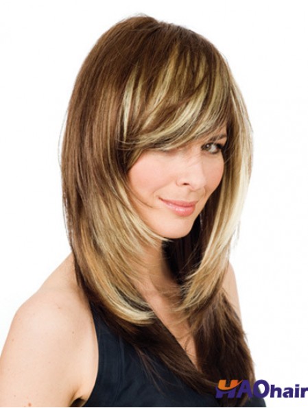 16 pouces Blonde longue couche ondulée perruques en dentelle confortables