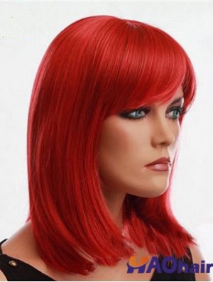 Perruque rouge de cheveux humains avec un style droit de couleur rouge capless frange