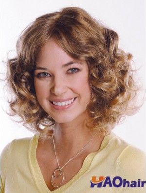 Synthétique Curly Chin Longueur Capless Curly Style Brown Color