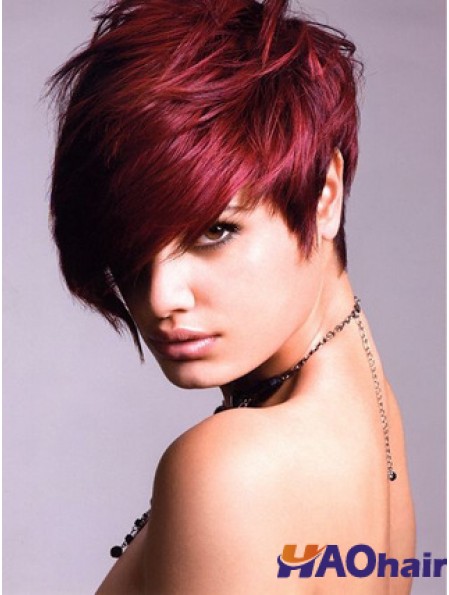 Perruque avant de lacet de cheveux humains avec une couleur rouge courte de longueur de frange