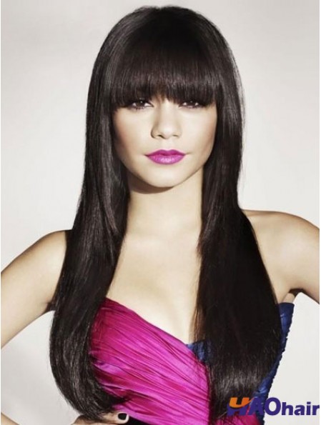 Cheveux humains noirs avec une frange longue ligne droite