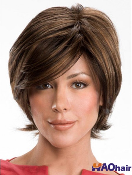 Perruques synthétiques de dames de coupe de Layerd de brun foncé avec le style ondulé capless
