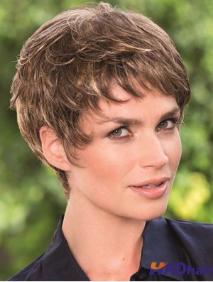 6 pouces Brown Boycuts Cropped Wavy Top Lace Wigs