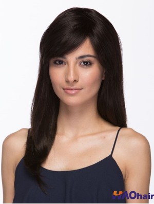 Perruques brésiliennes cheveux longs couleur brune avec une frange