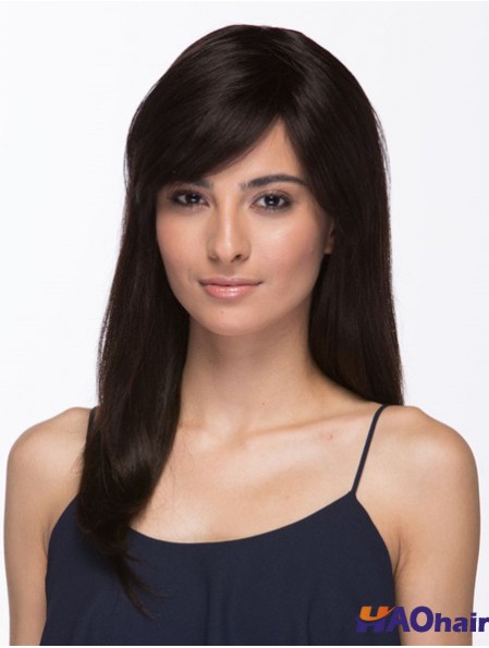 Perruques brésiliennes cheveux longs couleur brune avec une frange