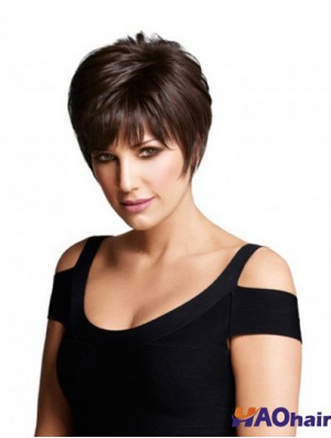 Perruques de cheveux humains monofilament UK en couches coupe courte style droit