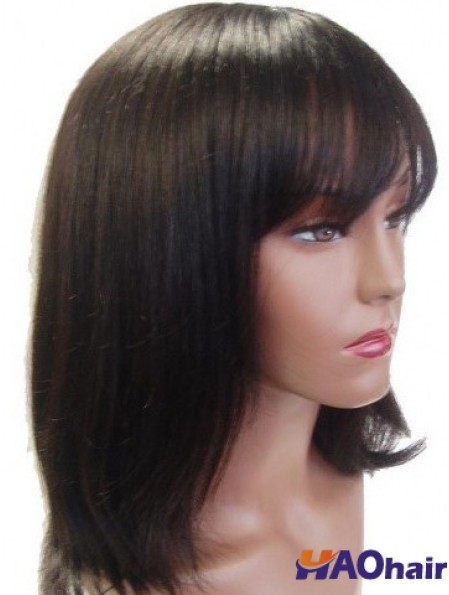Capless droite avec frange Longueur d'épaule 14  inchPerruques de cheveux humains idéales