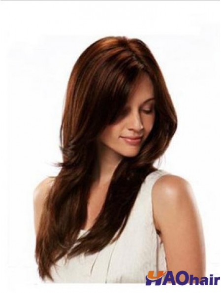 Perruque monofilament Cheveux humains Auburn Couleur Style droit Longueur longue
