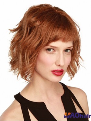 Perruque ondulée Bob Longueur de menton Monofilament Style ondulé Couleur Auburn