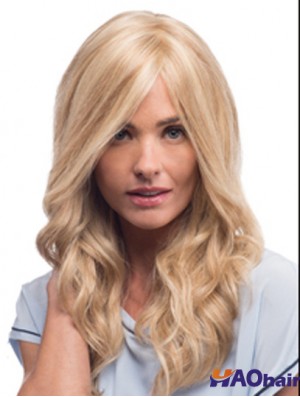 Perruques Mono Avec Remy Blonde Couleur Style Ondulé Avec Frange