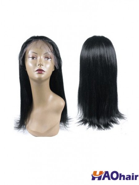 Perruques de cheveux humains nouées à la main droite en dentelle pleine noire