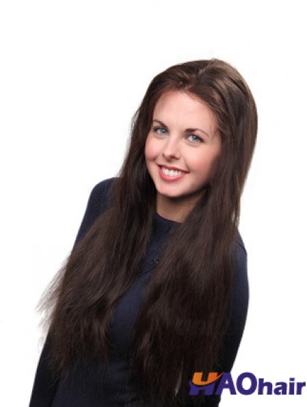Longue couleur brune de remplisseur de couronne de cheveux humains style droit de couleur brune